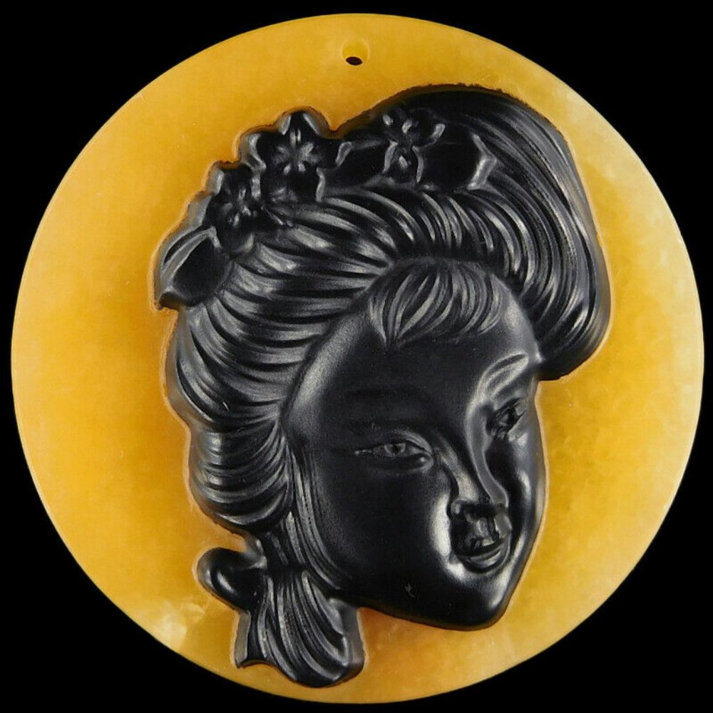 Carved Victorian Woman from Natural Stone Pendant